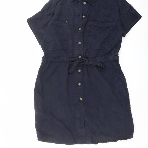 NEXT Womens Blue Lyocell Shirt Dress Size 12 Collared Button