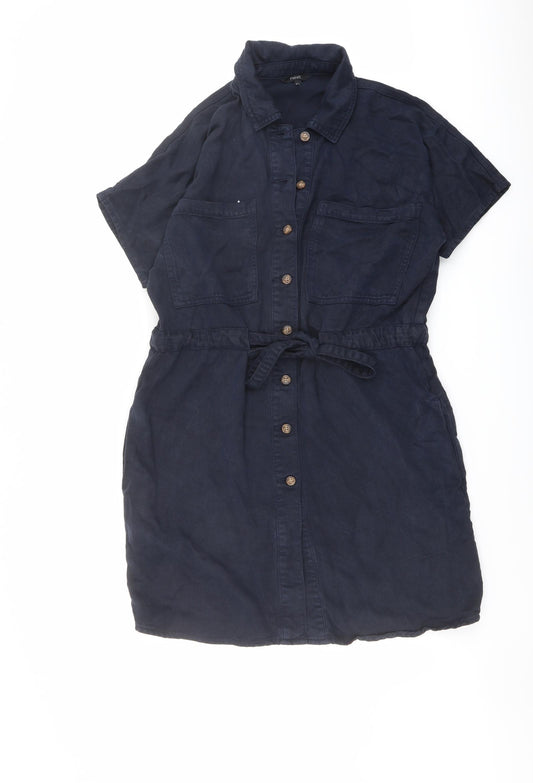 NEXT Womens Blue Lyocell Shirt Dress Size 12 Collared Button