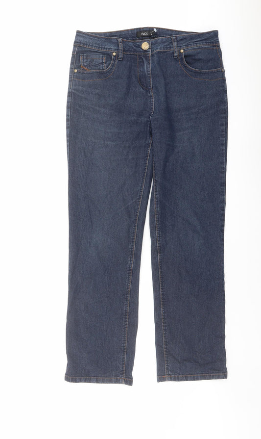 M&Co Womens Blue Cotton Straight Jeans Size 12 L28 in Regular Button