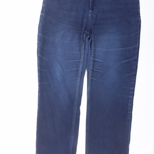 Marks and Spencer Womens Blue Cotton Straight Jeans Size 14 L29 in Regular Button