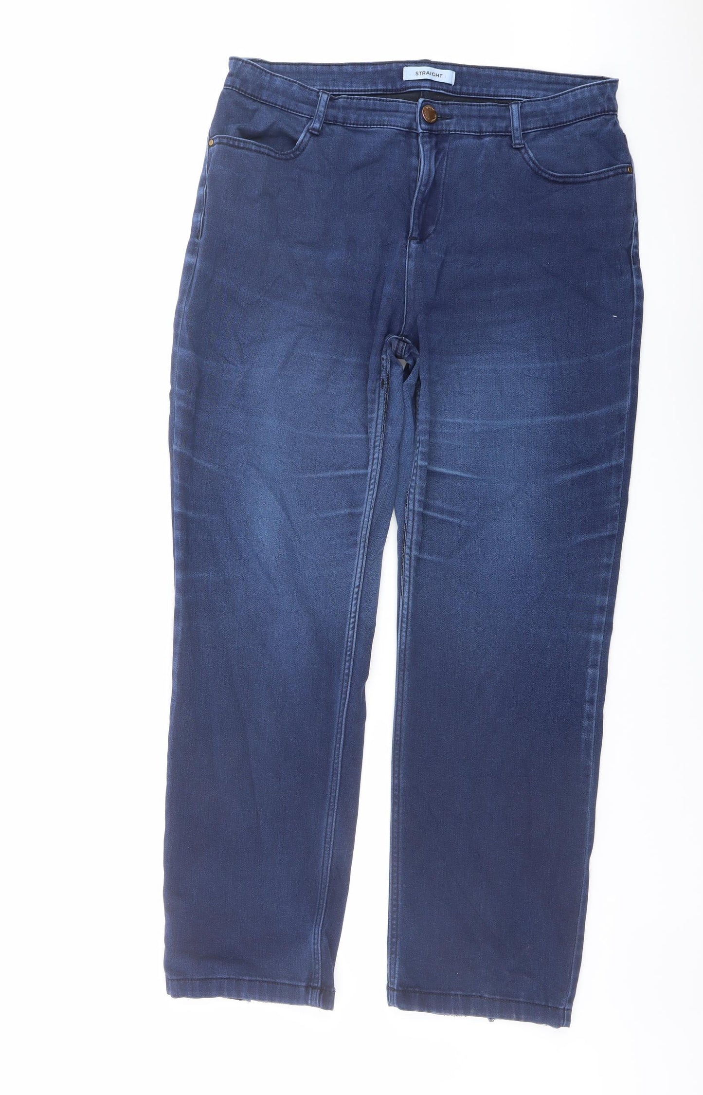 Marks and Spencer Womens Blue Cotton Straight Jeans Size 14 L29 in Regular Button