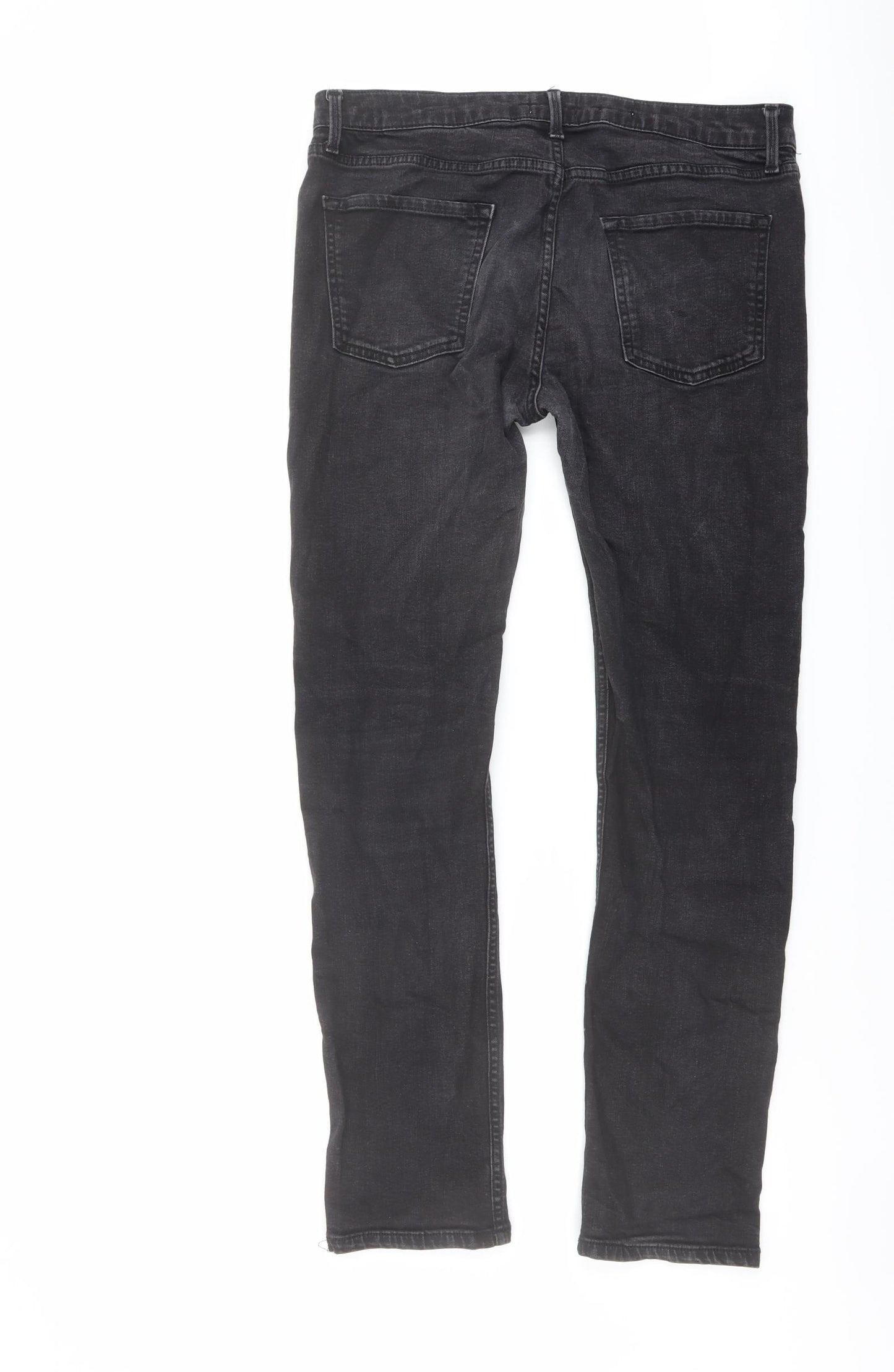 Topman Mens Grey Cotton Straight Jeans Size 34 in L30 in Slim Button