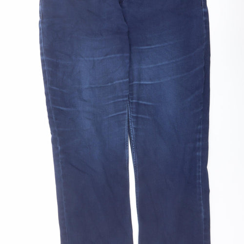Marks and Spencer Womens Blue Cotton Straight Jeans Size 14 L28 in Regular Button