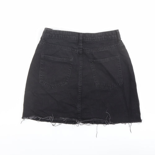 H&M Womens Black Cotton Mini Skirt Size 6 Button