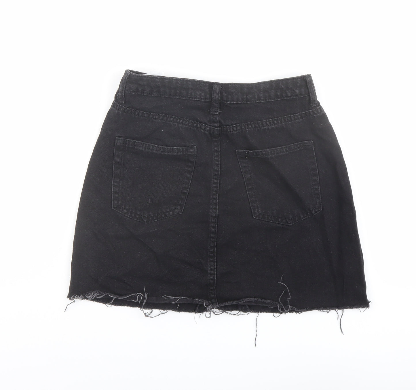 H&M Womens Black Cotton Mini Skirt Size 6 Button