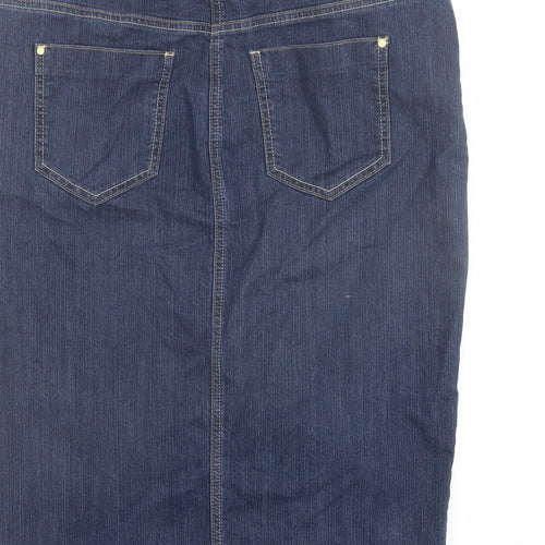 TU Womens Blue Cotton A-Line Skirt Size 14 Button