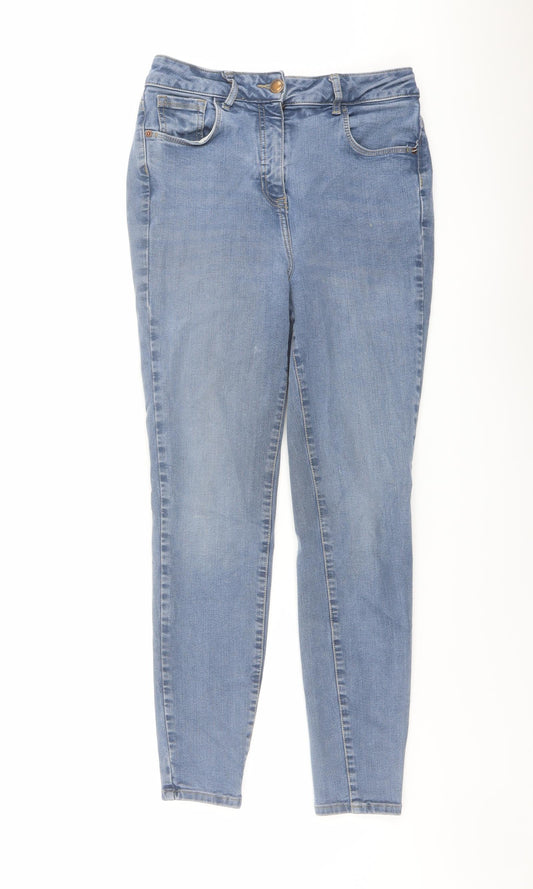 NEXT Womens Blue Cotton Skinny Jeans Size 14 L27 in Regular Button