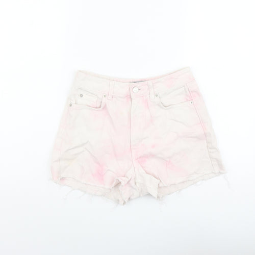 NEXT Womens Pink Cotton Cut-Off Shorts Size 8 L3 in Regular Button - Acid Wash Effect