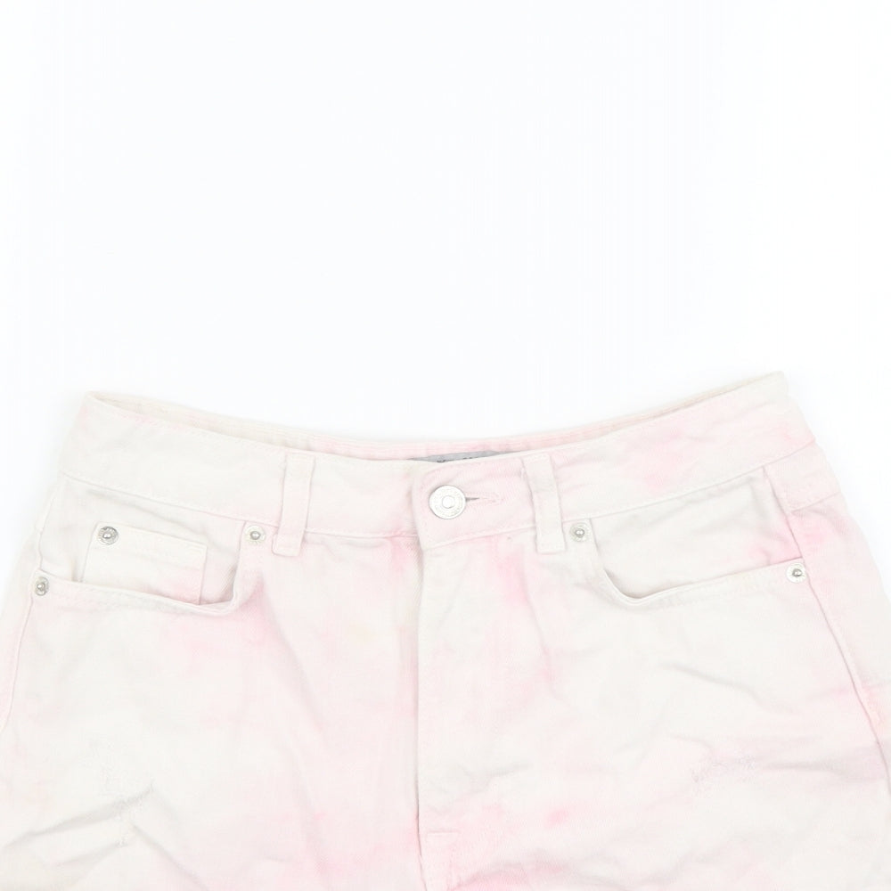 NEXT Womens Pink Cotton Cut-Off Shorts Size 8 L3 in Regular Button - Acid Wash Effect