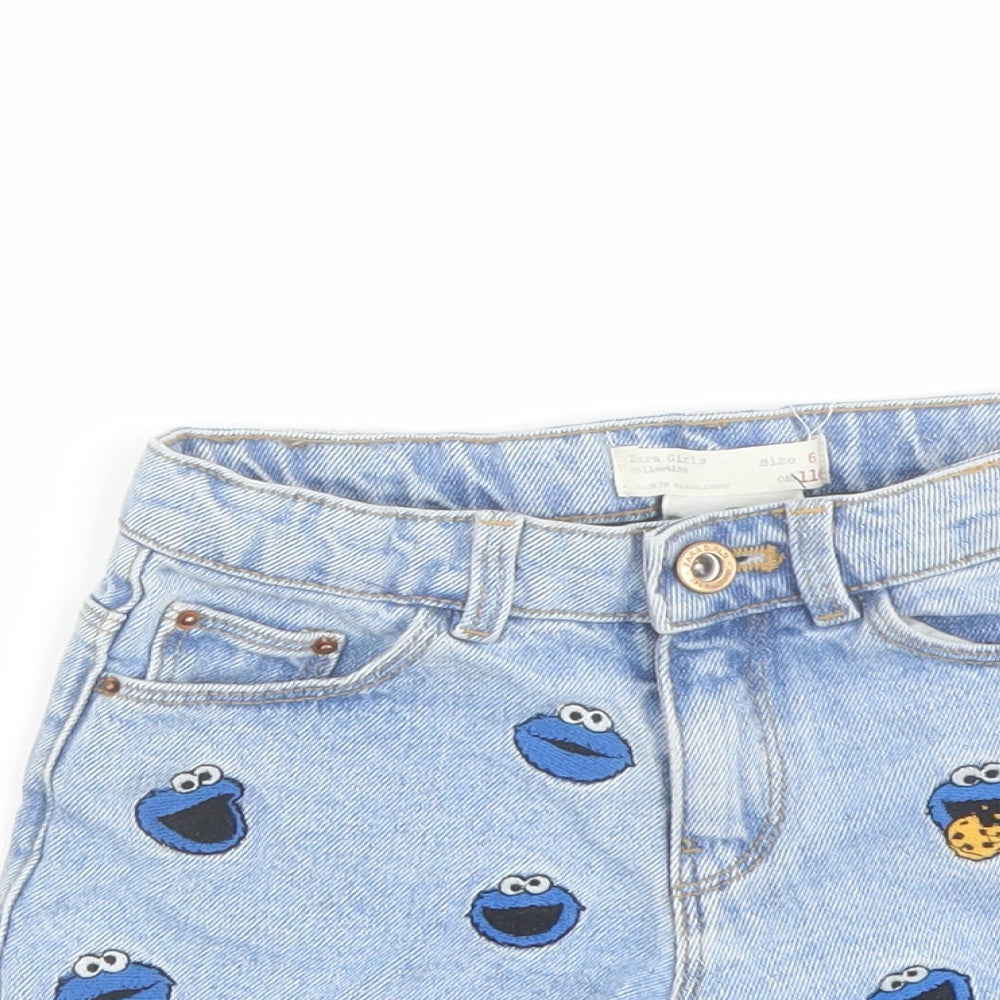 Zara Girls Black Geometric Cotton Boyfriend Shorts Size 6 Years Regular Zip - Cookie Monster