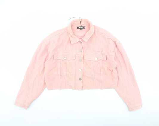 Missguided Womens Pink Jacket Size 12 Button - Raw Hem