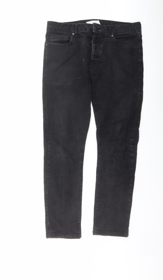 Topman Mens Black Cotton Straight Jeans Size 32 in L30 in Regular Button