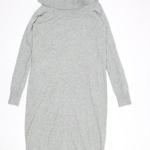 Long Tall Sally Womens Grey Viscose Jumper Dress Size 16 Roll Neck Pullover