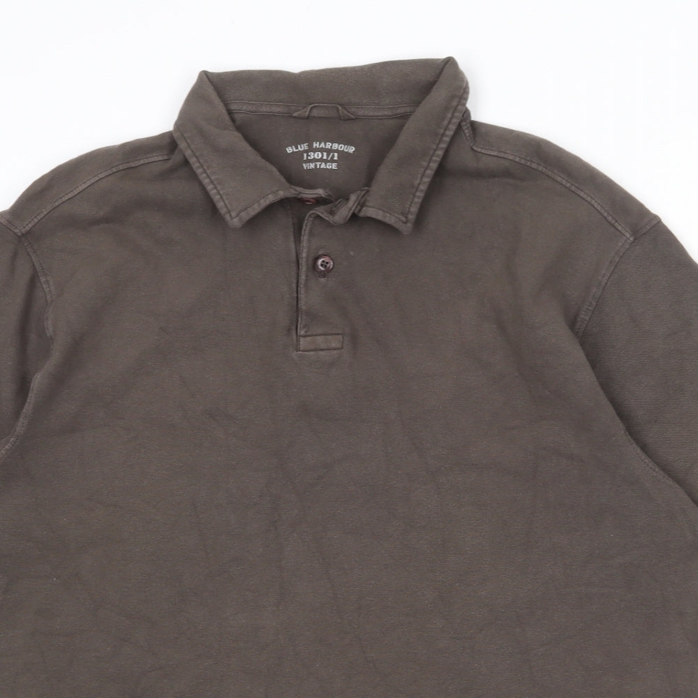Blue Harbour Mens Brown Cotton Polo Size L Collared Button