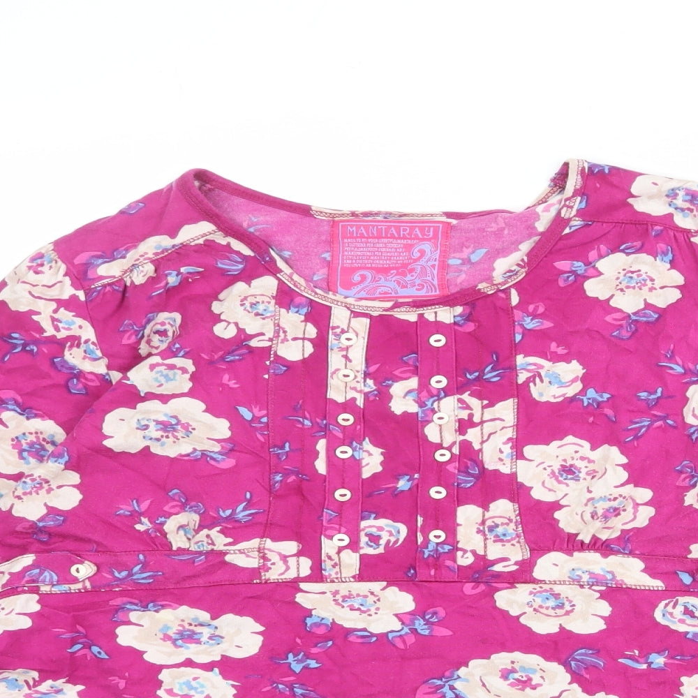 MANTARAY PRODUCTS Womens Purple Floral Polyester Basic Blouse Size 12 Round Neck