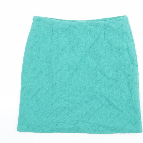 Marks and Spencer Womens Green Geometric Wool A-Line Skirt Size 8 Zip