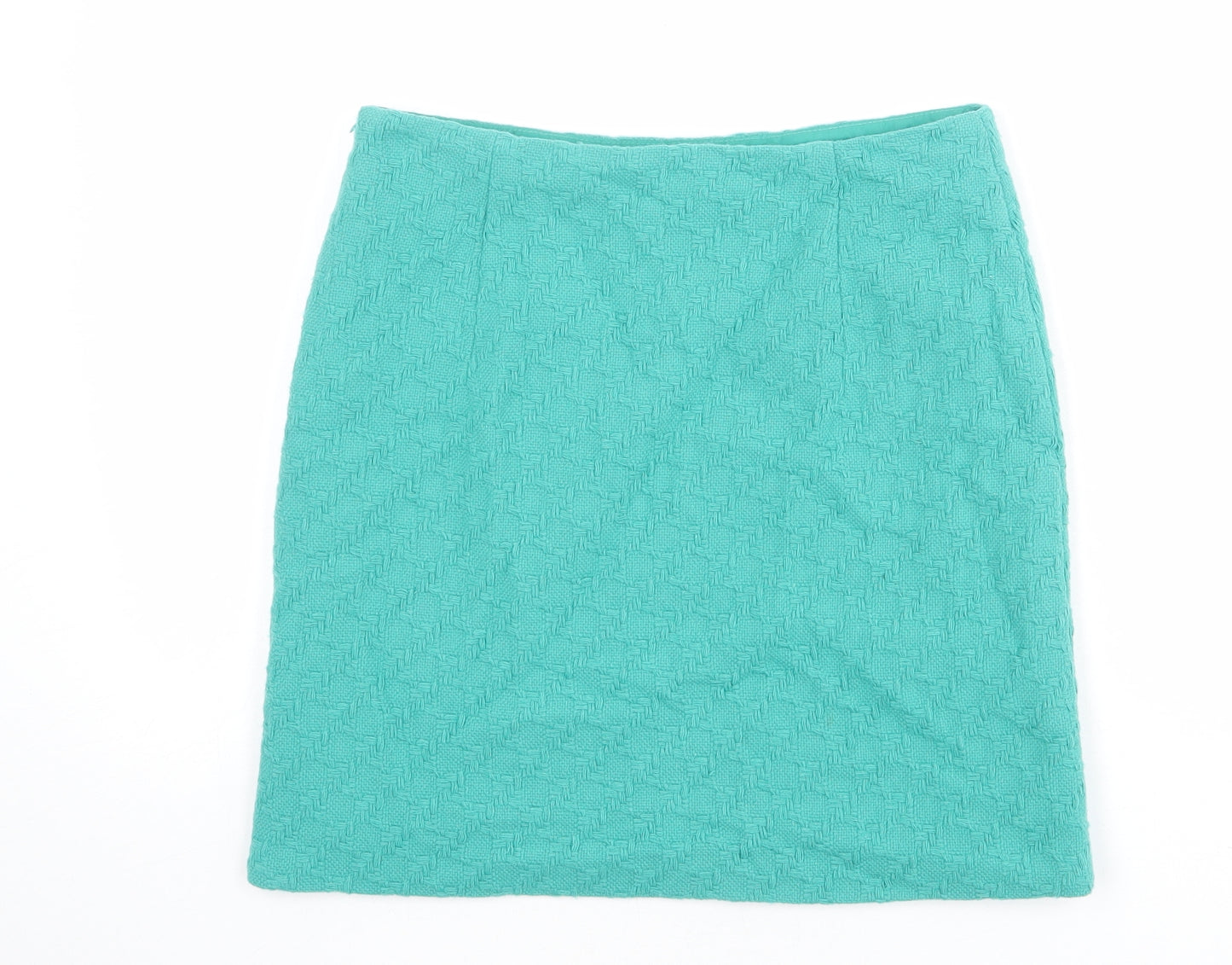 Marks and Spencer Womens Green Geometric Wool A-Line Skirt Size 8 Zip