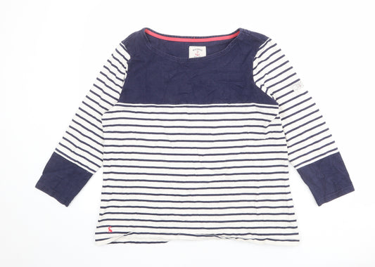 Joules Womens Blue Striped 100% Cotton Basic T-Shirt Size 16 Boat Neck