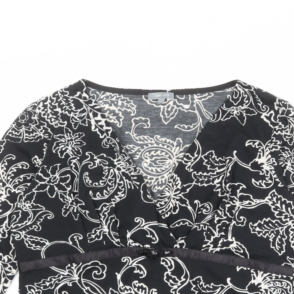 Per Una Womens Black Paisley Polyester Basic Blouse Size 12 V-Neck
