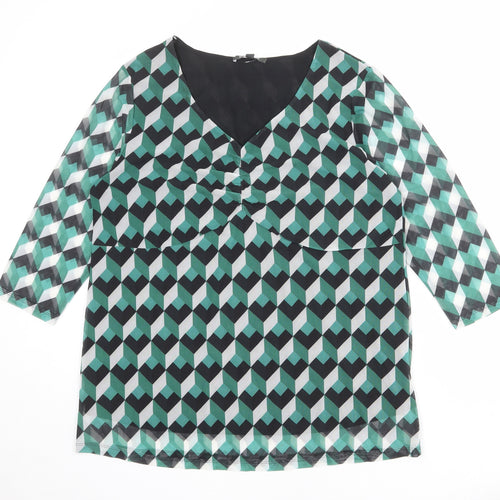 Bonmarché Womens Multicoloured Geometric Polyester Basic Blouse Size 16 V-Neck
