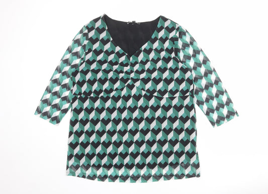 Bonmarché Womens Multicoloured Geometric Polyester Basic Blouse Size 16 V-Neck