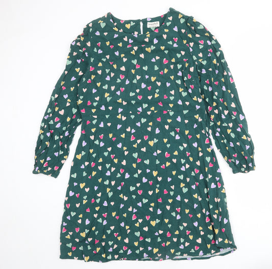 Sugarhill Womens Green Geometric Viscose T-Shirt Dress Size 18 Boat Neck Zip - Heart Print