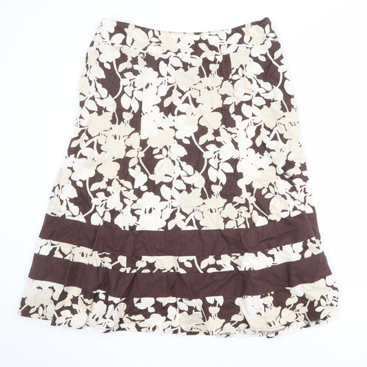 Damart Womens Beige Floral Linen A-Line Skirt Size 16 Zip