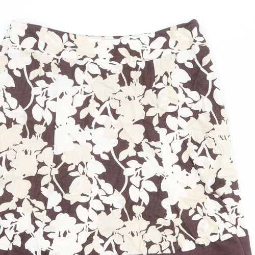 Damart Womens Beige Floral Linen A-Line Skirt Size 16 Zip