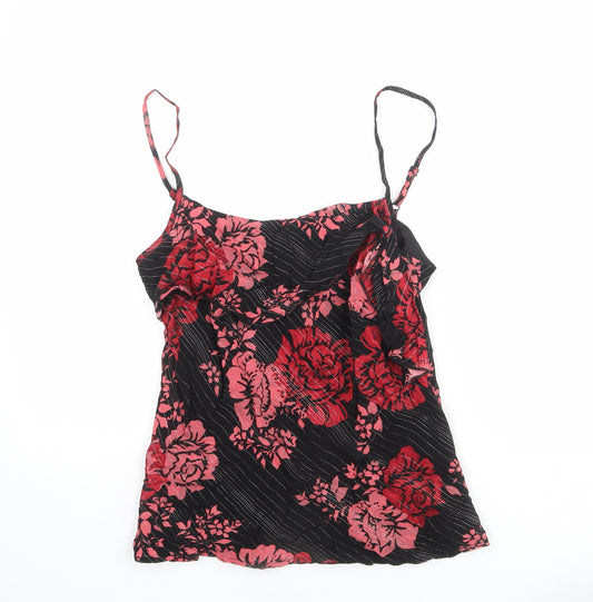 Marks and Spencer Womens Black Floral Viscose Camisole Tank Size 12 Scoop Neck