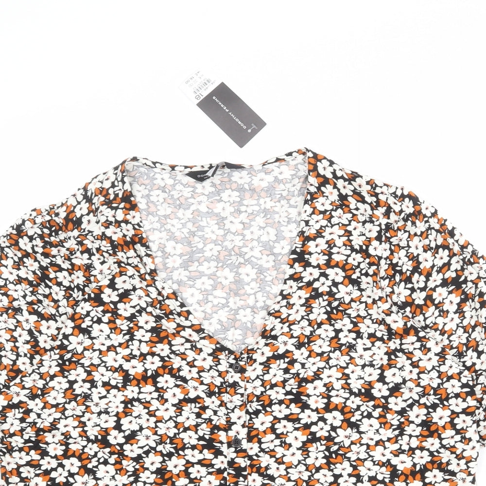 Dorothy Perkins Womens Multicoloured Floral Viscose Basic T-Shirt Size 18 V-Neck