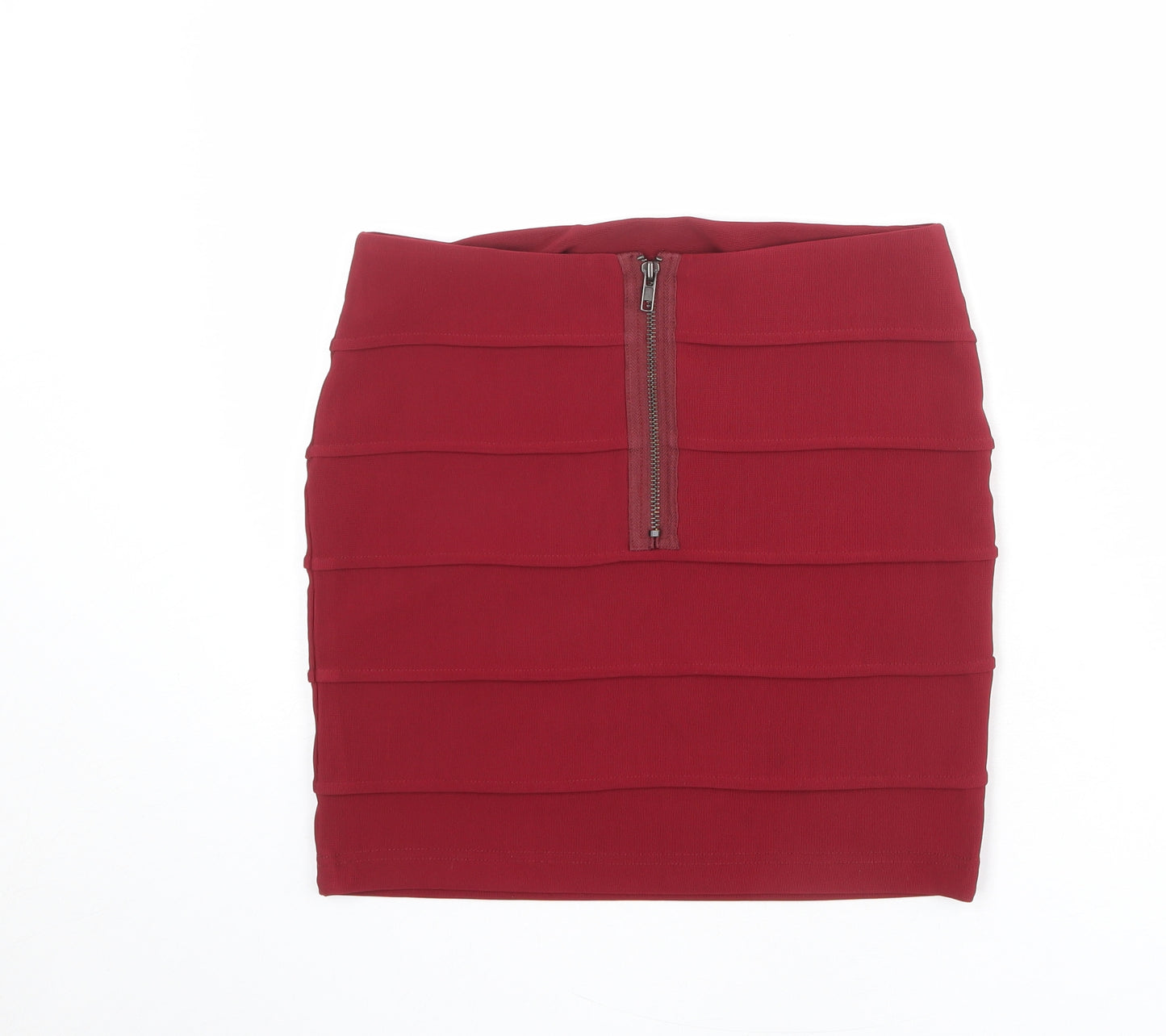 Rare Womens Red Polyacrylate Fibre Bandage Skirt Size 10 Zip