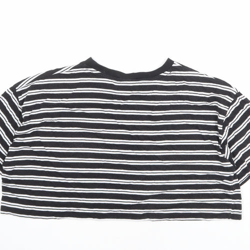 ASOS Womens Black Striped Polyester Cropped T-Shirt Size 10 Crew Neck
