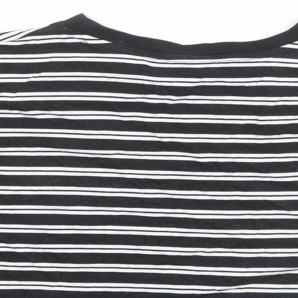 ASOS Womens Black Striped Polyester Cropped T-Shirt Size 10 Crew Neck