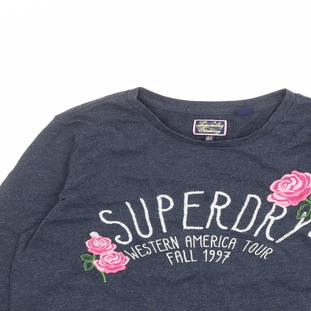 Superdry Womens Blue Cotton Basic T-Shirt Size 12 Crew Neck