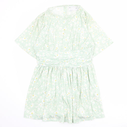 ASOS Womens Green Floral Polyester Mini Size 14 Round Neck Button