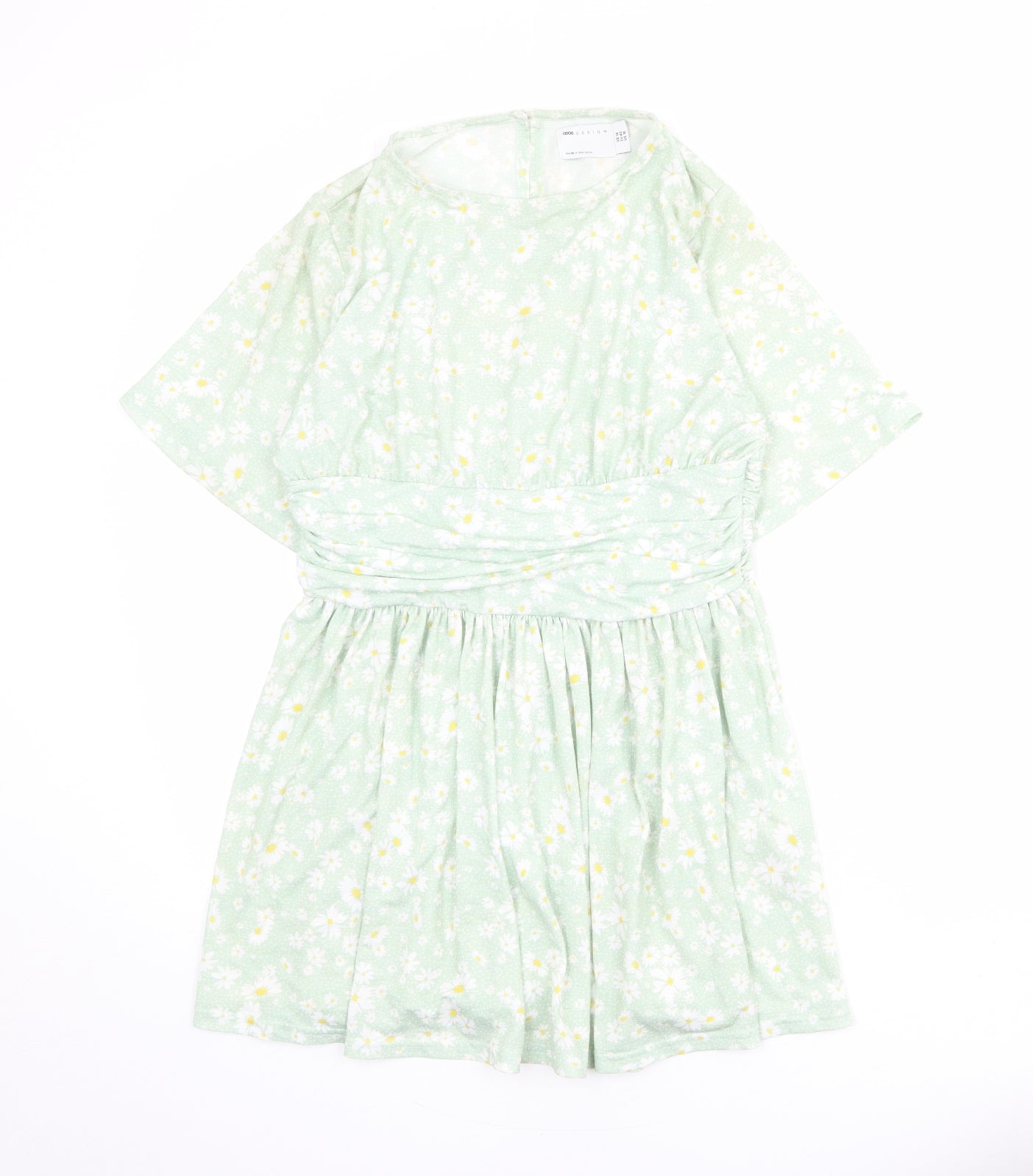 ASOS Womens Green Floral Polyester Mini Size 14 Round Neck Button