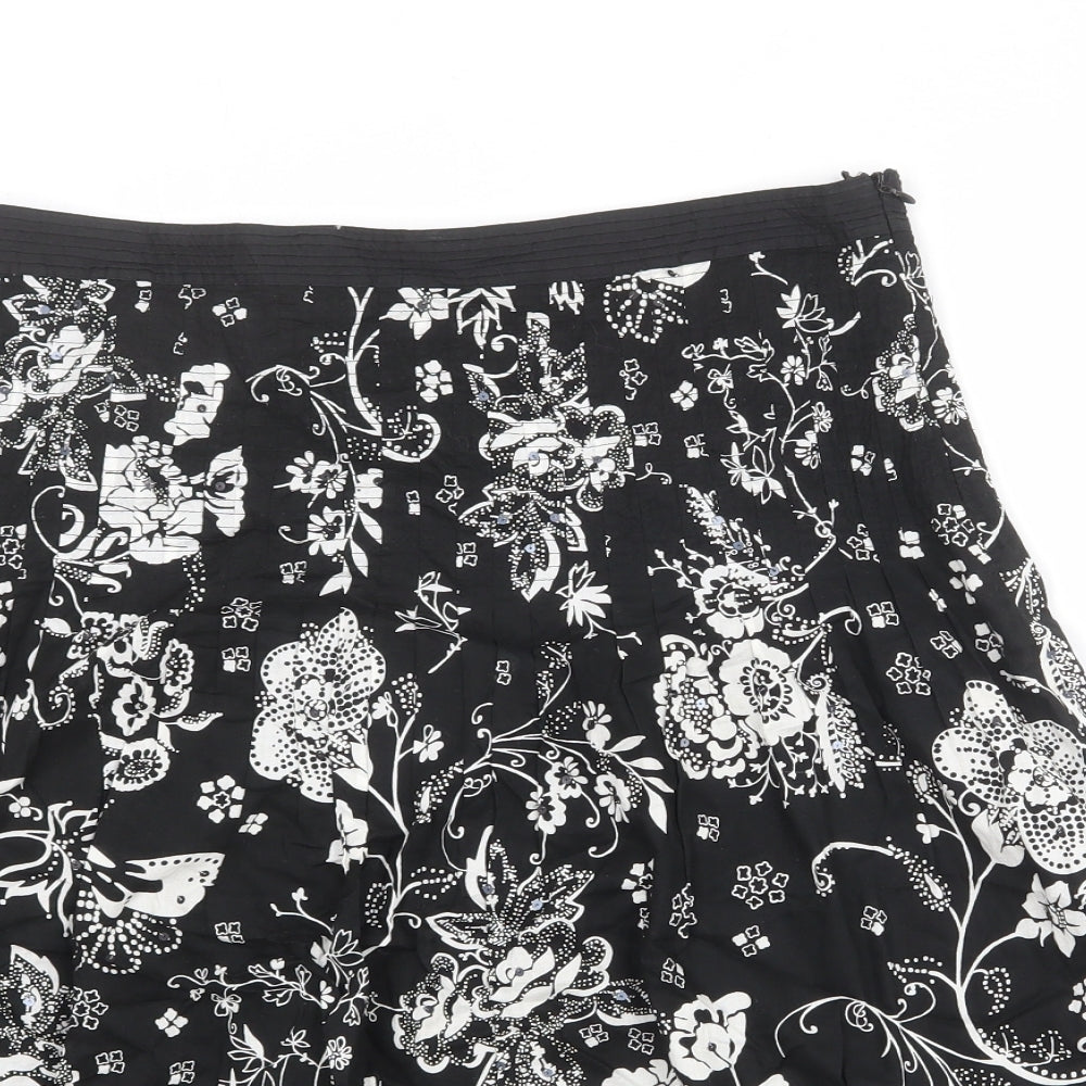 Esprit Womens Black Floral Cotton Swing Skirt Size 12 Zip