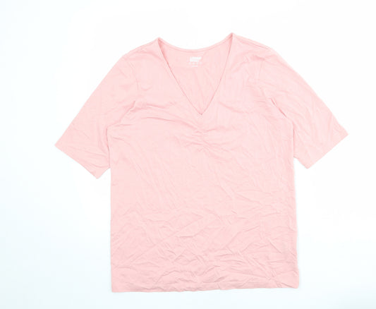 Lands' End Womens Pink 100% Cotton Basic T-Shirt Size M V-Neck