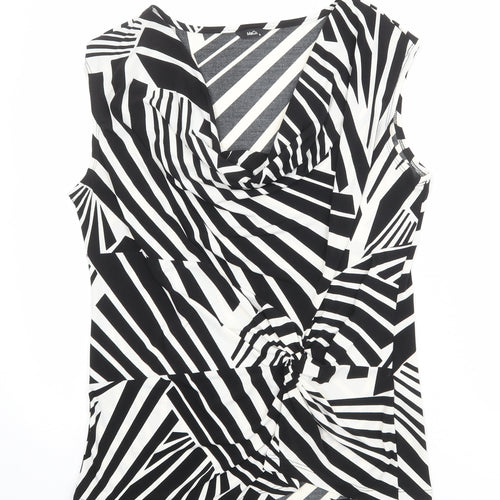 M&Co Womens Black Geometric Polyester Basic Tank Size 14 Cowl Neck - Twist Detail