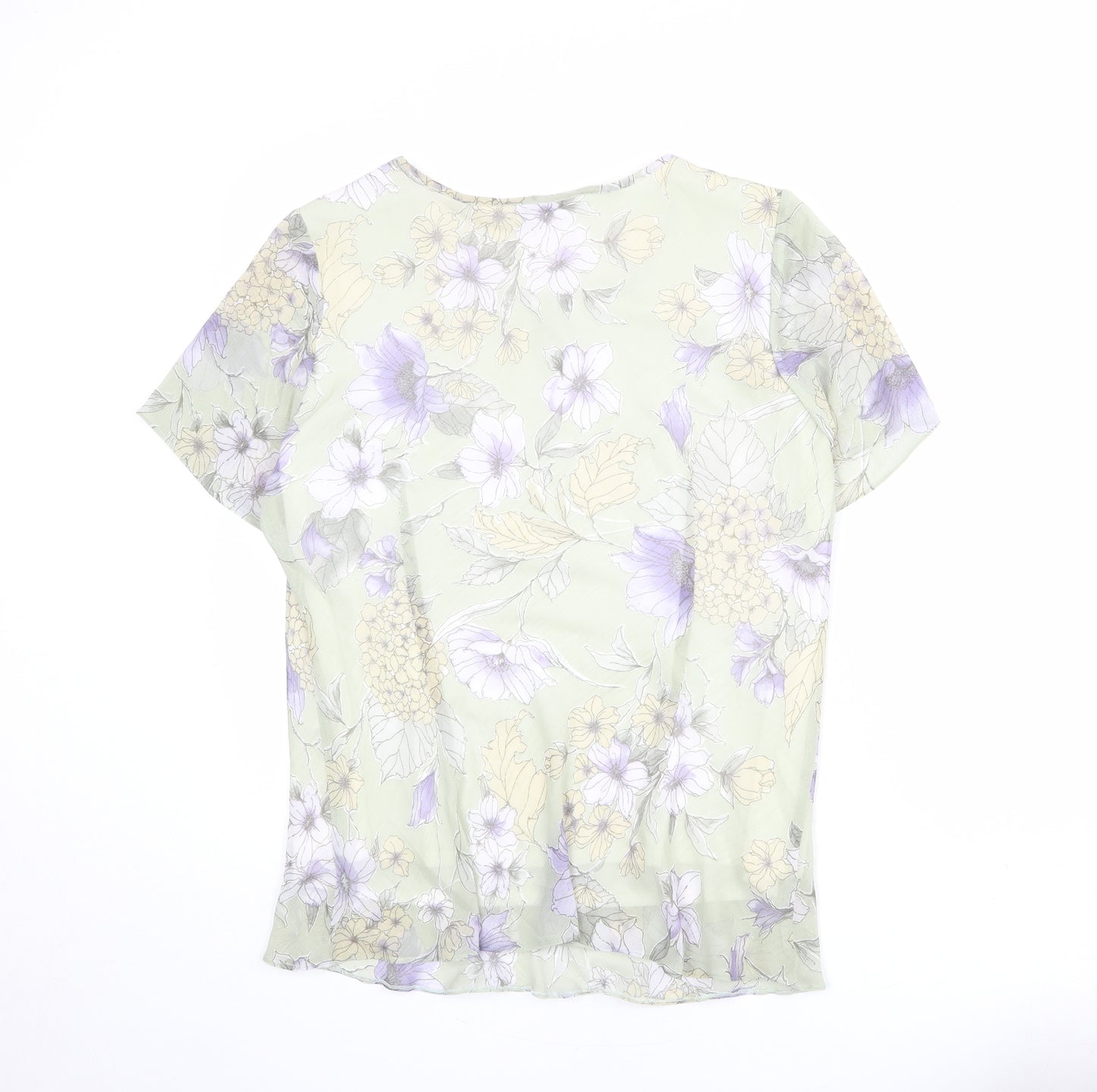 Debenhams Womens Green Floral Polyester Basic T-Shirt Size 16 Round Neck