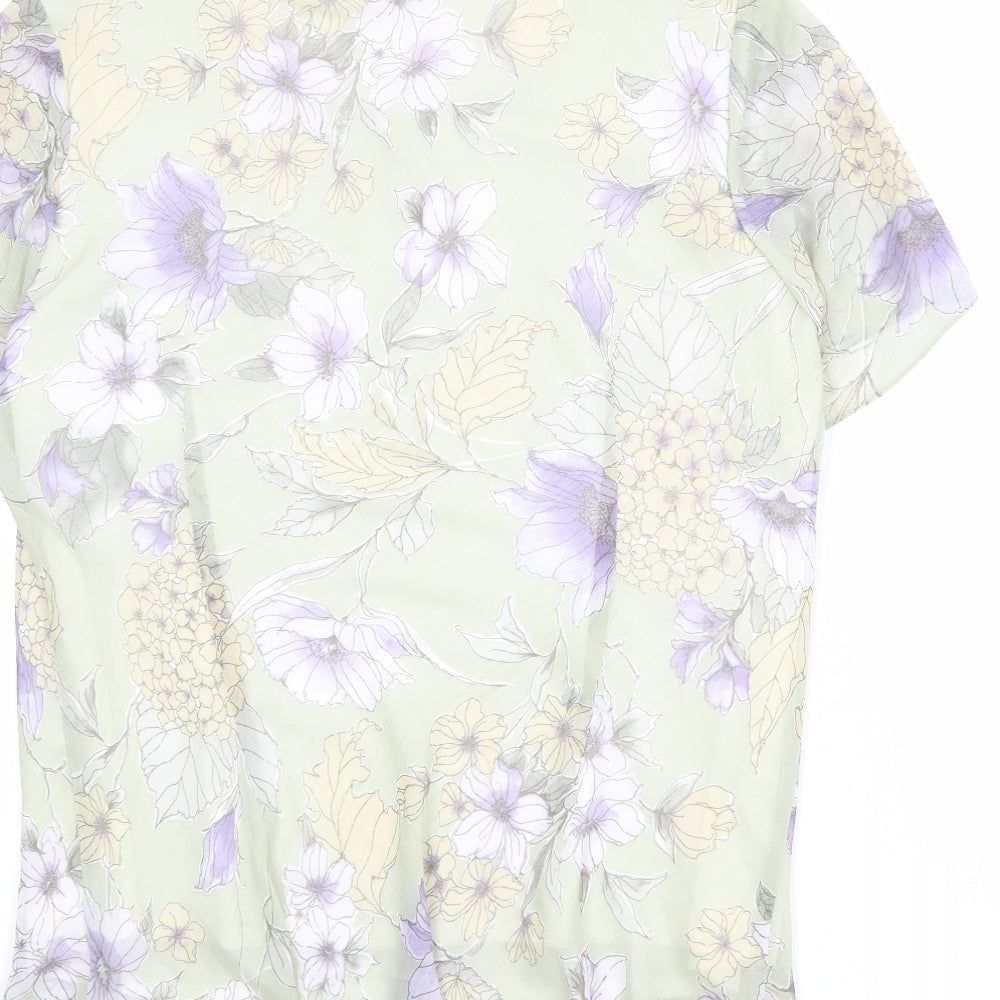 Debenhams Womens Green Floral Polyester Basic T-Shirt Size 16 Round Neck