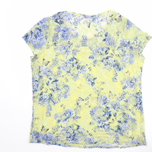 M&Co Womens Yellow Geometric Polyester Basic T-Shirt Size 18 Round Neck - Lace Overlay