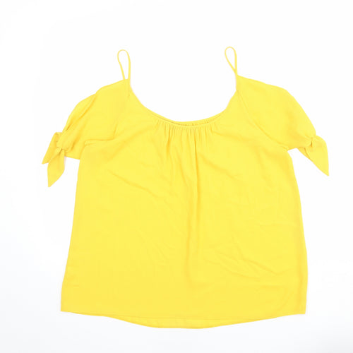 Dorothy Perkins Womens Yellow Polyester Basic Blouse Size 12 Round Neck - Cold Shoulder
