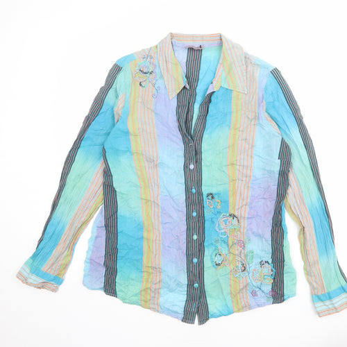 Per Una Womens Multicoloured Striped 100% Cotton Basic Button-Up Size 18 Collared