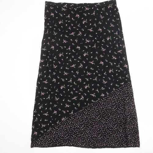 Dorothy Perkins Womens Black Floral Viscose A-Line Skirt Size 18 Zip