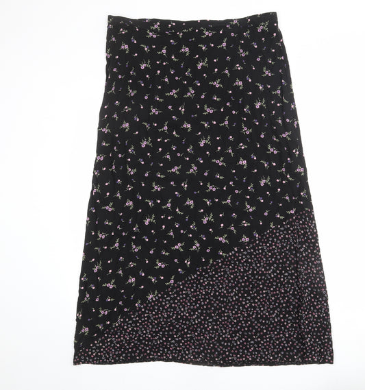 Dorothy Perkins Womens Black Floral Viscose A-Line Skirt Size 18 Zip