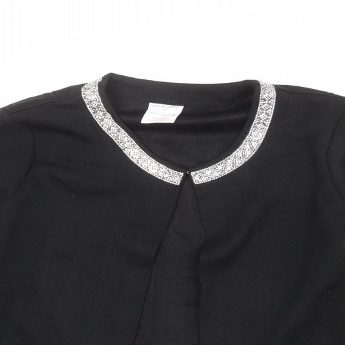 Anne De Lancay Womens Black Round Neck Geometric Polyester Cardigan Jumper Size M