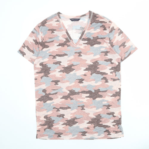 Marks and Spencer Womens Multicoloured Geometric Polyester Basic T-Shirt Size 10 V-Neck