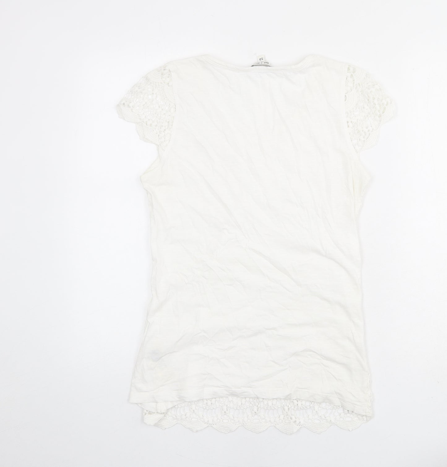 Fat Face Womens White Cotton Basic T-Shirt Size 10 Round Neck