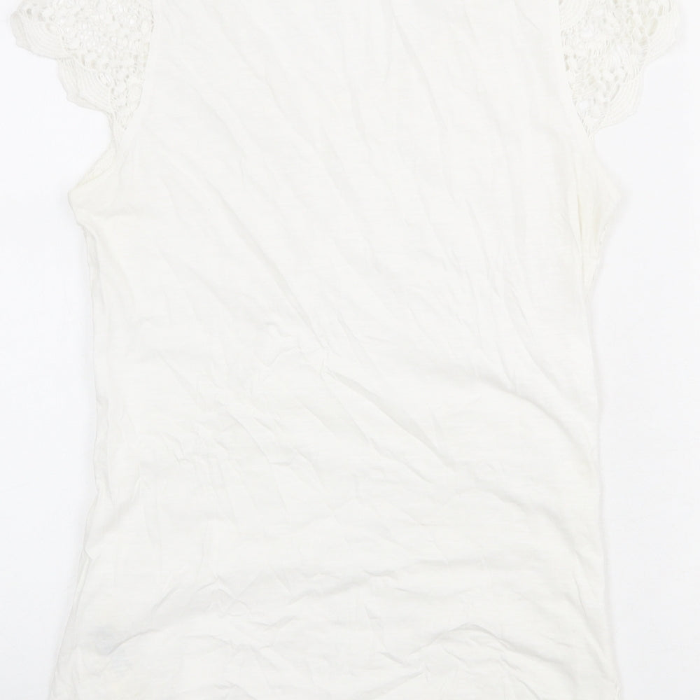 Fat Face Womens White Cotton Basic T-Shirt Size 10 Round Neck